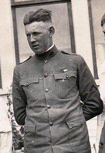Young soldier in vintage military uniform