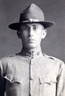 Vintage portrait of soldier in wide-brim hat