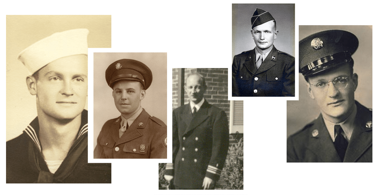 Collage of five vintage military portraits